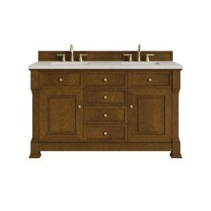 Brookfield 60" Double Vanity, Honey Oak, w/ 3 CM Siberian Silestone Top