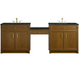 Bellshire 96" Dual Vanity Set with 24" Make-Up Counter, Honey Oak w/3 cm Phantome Eclos Top