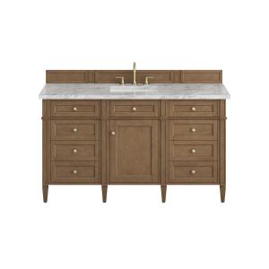 Brittany 60" Single Vanity, Pecan w/ 3 CM Carrara Marble Top