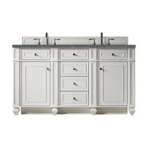 Bristol 60" Double Vanity, Bright White w/ 3 CM Parisien Bleu Silestone Top w/FreePower Wireless Charger
