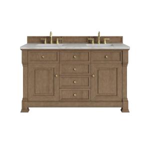 Brookfield 60" Double Vanity, Pecan w/ 3 CM Victorian Silver Silestone Top w/FreePower Wireless Charger