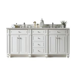 Bristol 72" Double Vanity, Bright White w/ 3 CM Victorian Silver Silestone Top w/FreePower Wireless Charger