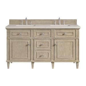 Lorelai 60" Double Vanity, Whitewashed Oak, w/ 3 CM Siberian Silestone Top w/FreePower Wireless Charger