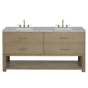 Lucian 72" Double Vanity, Pebble Oak w/ 3 CM Victorian Silver Silestone Widespread Top