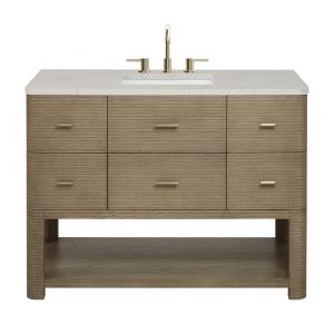 Lucian 48" Single Vanity, Pebble Oak, w/ 3 CM Siberian Silestone Widespread Top