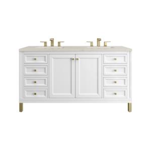Chicago 60" Double Vanity, Glossy White, w/ 3 CM Siberian Silestone Top