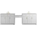 Bellshire 120" Dual Vanity Set with 24" Make-Up Counter, Bright White w/3 cm Eternal Jasmine Pearl Silestone Top