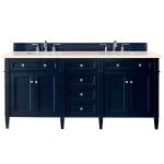 Brittany 72" Double Vanity, Victory Blue w/ 3 CM Eternal Marfil Silestone Top