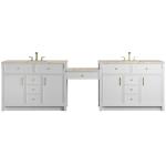 Bellshire 120" Dual Vanity Set with 24" Make-Up Counter, Bright White w/3 cm Tajnar Eclos Top w/FreePower Wireless Charger