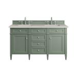 Brittany 60" Double Vanity, Smokey Celadon, w/ 3 CM Siberian Silestone Top w/FreePower Wireless Charger
