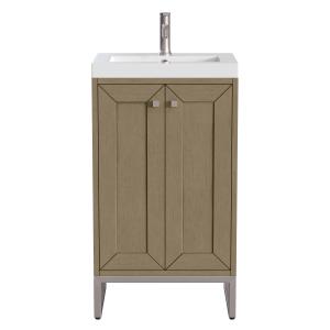 Chianti 20" Single Vanity, Walnut Whisper, Brushed Nickel, w/ White Glossy Composite Stone Top