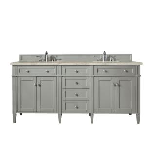Brittany 72" Double Vanity, Urban Gray, w/ 3 CM Tajnar Eclos Top w/FreePower Wireless Charger