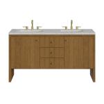 Hudson 60" Double Vanity, Honey Oak w/ 3 CM Eternal Jasmine Pearl Silestone Top