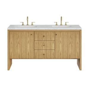 Hudson 60" Double Vanity, Light Natural Oak w/ 3 CM Ethereal Noctis Top w/FreePower Wireless Charger