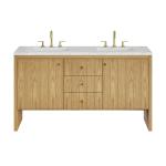 Hudson 60" Double Vanity, Light Natural Oak w/ 3 CM Ethereal Noctis Top w/FreePower Wireless Charger