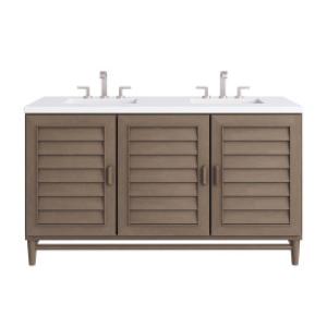 Portland 60IN Double Vanity Whitewashed Walnut w/ 3 CM White Zeus Silestone Top
