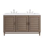 Portland 60IN Double Vanity Whitewashed Walnut w/ 3 CM White Zeus Silestone Top