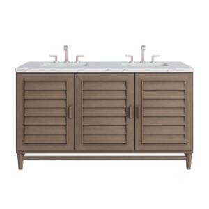 Portland 60IN Double Vanity Whitewashed Walnut w/ 3 CM Ethereal Noctis Silestone Top