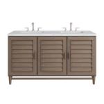 Portland 60IN Double Vanity Whitewashed Walnut w/ 3 CM Ethereal Noctis Silestone Top w/FreePower Wireless Charger