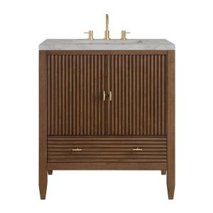 Myrrin 30" Single Vanity, Mid-Century Walnut w/ 3 CM Victorian Silver Silestone Top