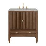 Myrrin 30" Single Vanity, Mid-Century Walnut w/ 3 CM Victorian Silver Silestone Top