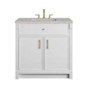 Bellshire 36" Single Vanity, Bright White w/ 3 CM Eternal Jasmine Pearl Silestone Top