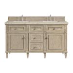 Lorelai 60" Double Vanity, Whitewashed Oak, w/ 3 CM Tajnar Eclos Top
