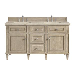 Lorelai 60" Double Vanity, Whitewashed Oak, w/ 3 CM Tajnar Eclos Top w/FreePower Wireless Charger