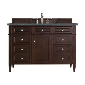 Brittany 48" Single Vanity, Burnished Mahogany w/ 3 CM Parisien Bleu Silestone Top w/FreePower Wireless Charger