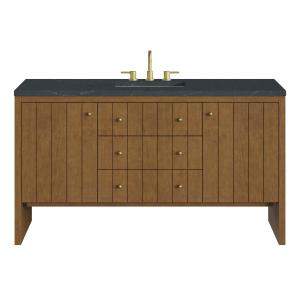 Hudson 60" Single Vanity, Honey Oak w/ 3 CM Charcoal Soapstone Silestone Top