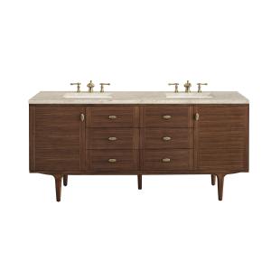 Amberly 72" Double Vanity, Mid-Century Walnut, w/ 3 CM Tajnar Eclos Top