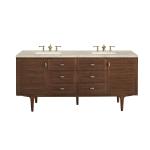Amberly 72" Double Vanity, Mid-Century Walnut, w/ 3 CM Tajnar Eclos Top w/FreePower Wireless Charger