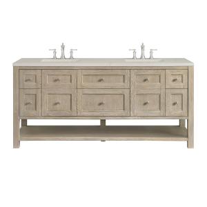 Breckenridge 72" Double Vanity, Whitewashed Oak, w/ 3 CM Siberian Silestone Top