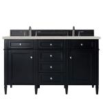 Brittany 60" Double Vanity, Black Onyx, w/ 3 CM Siberian Silestone Top w/FreePower Wireless Charger