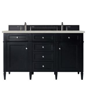 Brittany 60" Double Vanity, Black Onyx, w/ 3 CM Siberian Silestone Top w/FreePower Wireless Charger