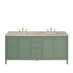 Chicago 72" Double Vanity, Smokey Celadon, w/ 3 CM Tajnar Eclos Top w/FreePower Wireless Charger