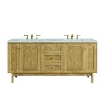 Laurent 72" Double Vanity, Light Natural Oak w/ 3 CM Victorian Silver Top w/FreePower Wireless Charger