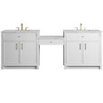 Bellshire 96" Dual Vanity Set with 24" Make-Up Counter, Bright White w/3 cm Ethereal Noctis Silestone Top