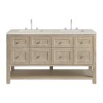 Breckenridge 60" Double Vanity, Whitewashed Oak, w/ 3 CM Siberian Silestone Top w/FreePower Wireless Charger