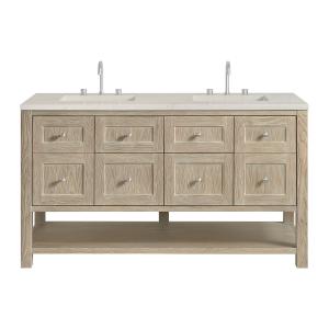 Breckenridge 60" Double Vanity, Whitewashed Oak, w/ 3 CM Siberian Silestone Top w/FreePower Wireless Charger