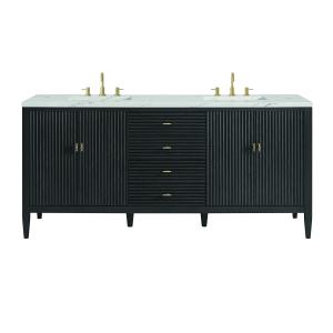 Myrrin 72" Double Vanity, Carbon Oak w/ 3 CM Ethereal Noctis Silestone Top w/FreePower Wireless Charger