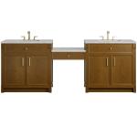 Bellshire 96" Dual Vanity Set with 24" Make-Up Counter, Honey Oak w/3 cm Eternal Jasmine Pearl Silestone Top