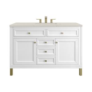 Chicago 48" Single Vanity, Glossy White, w/ 3 CM Siberian Silestone Top