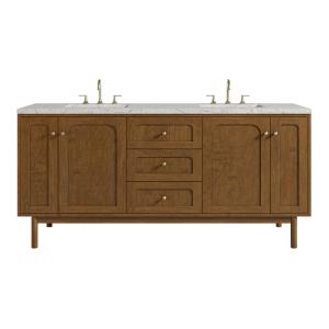 Laurent 72" Double Vanity, Honey Oak w/ 3 CM Eternal Jasmine Pearl Silestone Top
