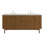 Laurent 72" Double Vanity, Honey Oak w/ 3 CM Eternal Jasmine Pearl Silestone Top
