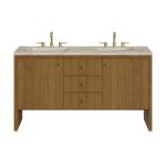 Hudson 60" Double Vanity, Honey Oak w/ 3 CM Tajnar Eclos Top w/FreePower Wireless Charger