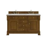 Brookfield 60" Double Vanity, Honey Oak w/ 3 CM Eternal Jasmine Pearl Silestone Top w/FreePower Wireless Charger