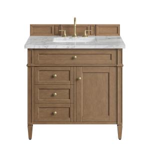 Brittany 36" Single Vanity, Pecan w/ 3 CM Carrara Marble Top