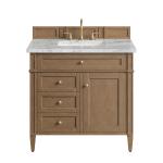 Brittany 36" Single Vanity, Pecan w/ 3 CM Carrara Marble Top