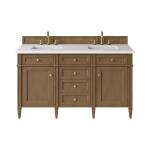 Brittany 60" Double Vanity, Pecan w/ 3 CM White Zeus Silestone Top